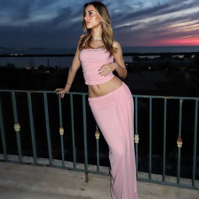 Tuularose Pink Long Dress 2-Pi - Strapless Bra Backless 评论和价格
