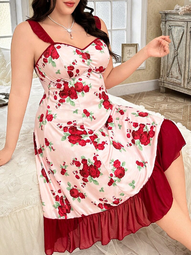 Plus Size Women's Floral Print - Cami Top Lace 评论和价格