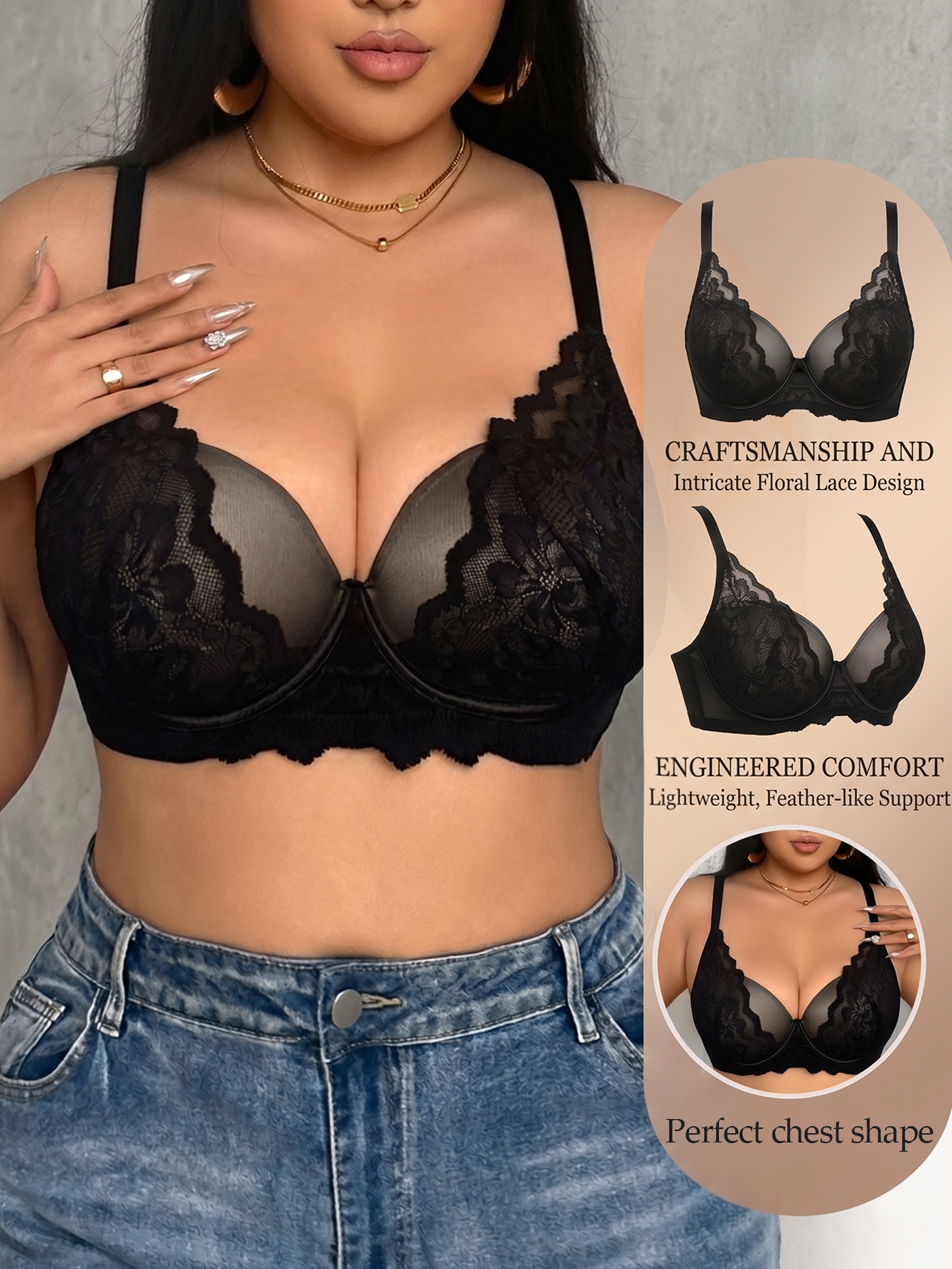 Wide Strap Plus Size Women Bra - Push Up Bra Padded 评论和价格