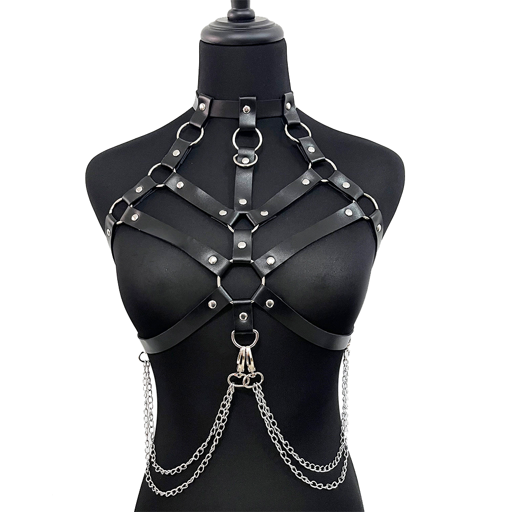 Chain with Leather Lingerie Wo - Garter Belt Set 评论和价格