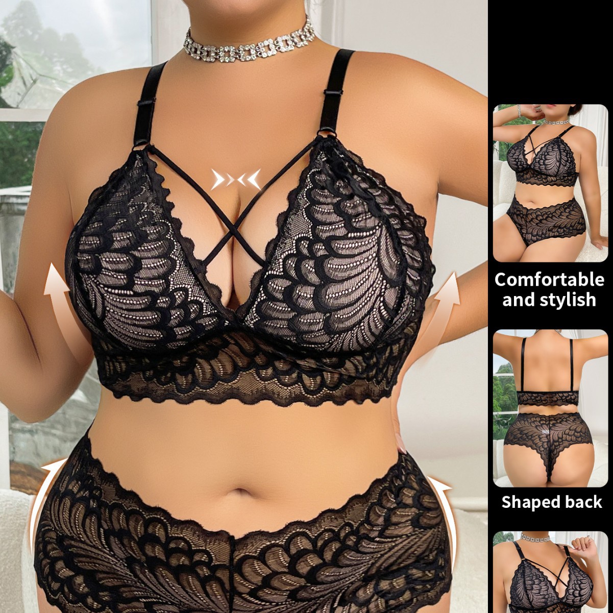Plus Size Lingerie Set Wire-Fr - Seamless Underwear Women 评论和价格