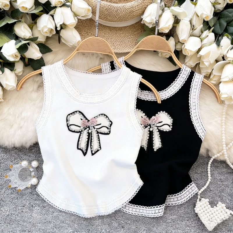 White Lace Trim Rhinestone Bow - Cami Top Lace 评论和价格